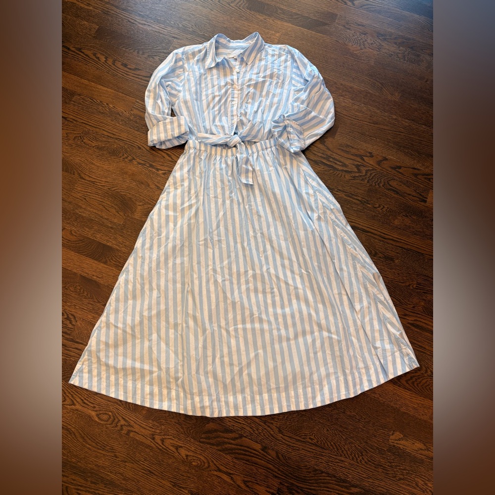 LOFT Light Blue and White Striped Tie Front Dress Size 8